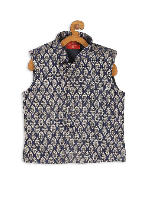 Vastramay SISHU Boy's Blue Woven Design Slim Fit Nehru Jacket